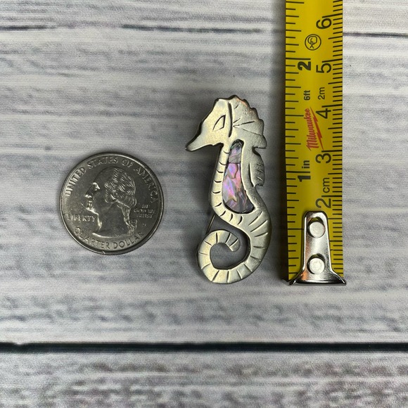 Vintage Mexico Alpaca Abalone Seahorse Brooch/Fashion Pin - Picture 3 of 3